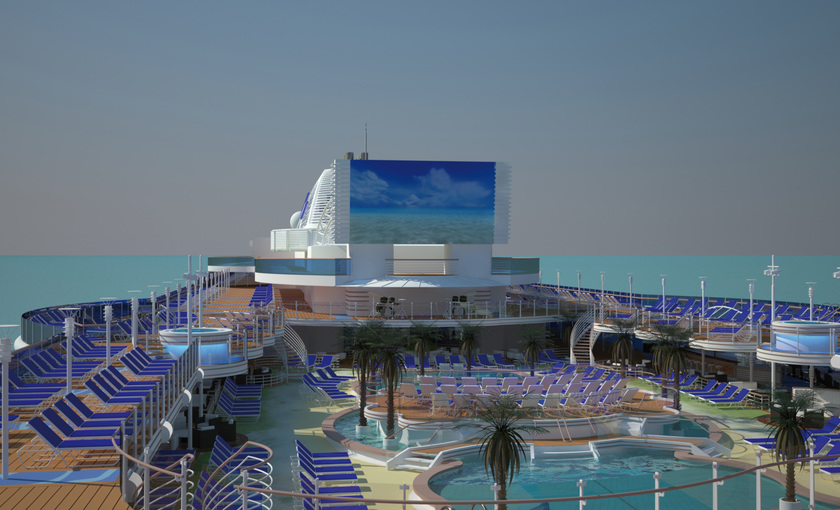 Een filmscherm op de Royal Princess van Princess Cruises