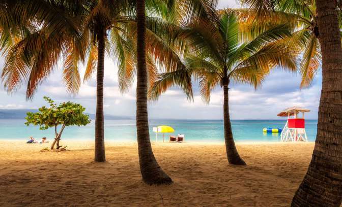 Een palmstrand op Jamaica